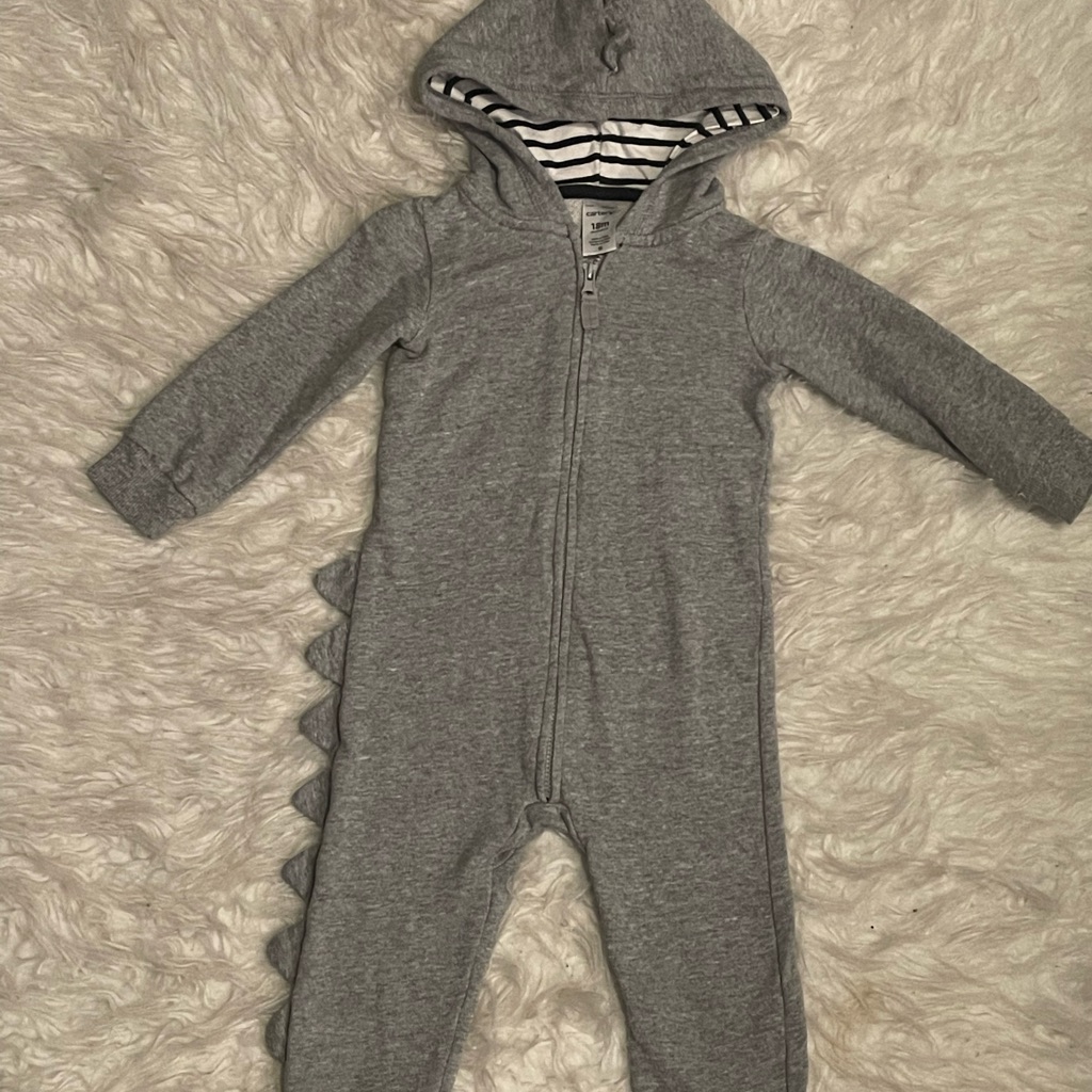 Carter's Gray Footie One Piece With Dinosaur Spikes
